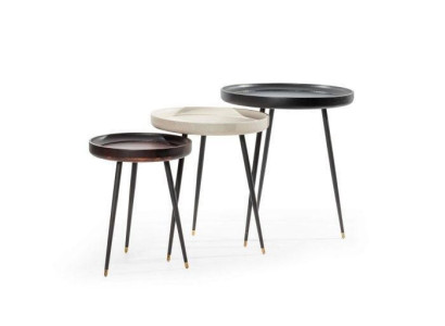 High-gloss lacquer side tables, modern design, set of 3 for living room